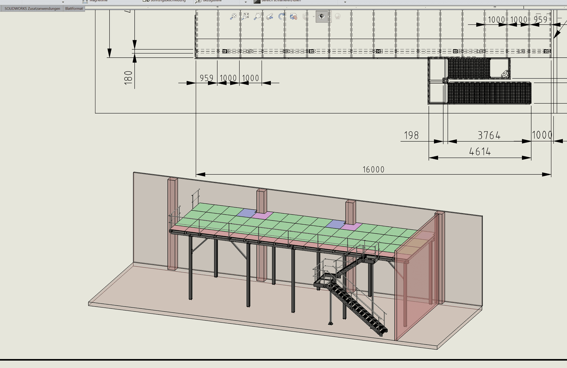 SolidWorks-Zeichnung einer individuell konstruierten Arbeitsbühne
